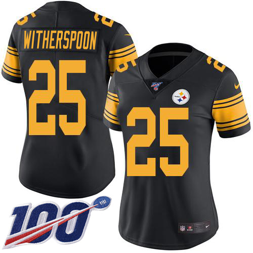 Steelers #25 Ahkello Witherspoon Black Women's Stitched Limited Rush 100th Season Jersey