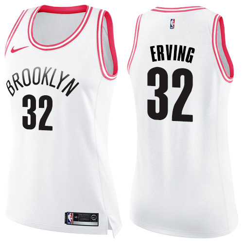 Brooklyn Nets #32 Julius Erving White/Pink Womens Swingman Fashion Jersey Womens