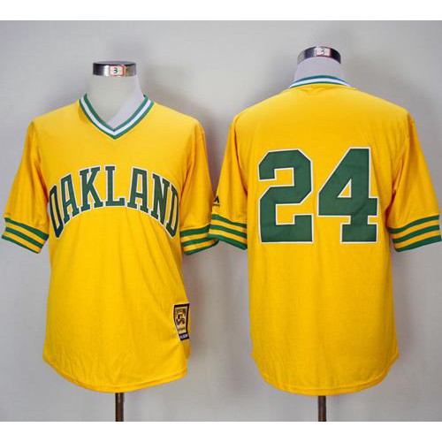 Mitchell And Ness 1981 Oakland Athletics #24 Rickey Henderson Yellow Throwback Stitched Jersey Men's