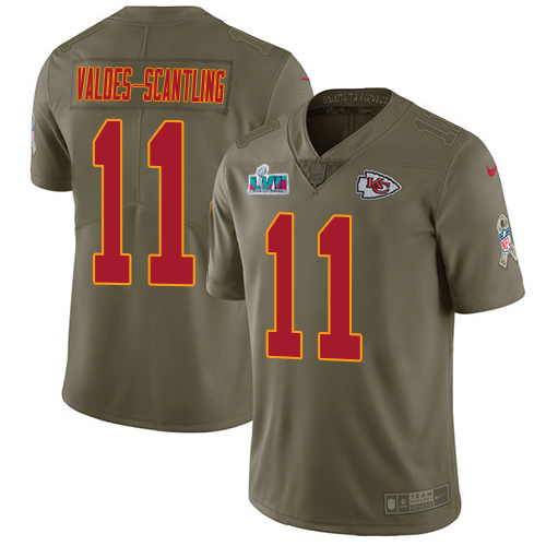 Chiefs #11 Marquez Valdes-Scantling Olive Super Bowl LVII Patch Youth Stitched Limited 2017 Salute To Service Jersey