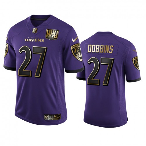 Baltimore Baltimore Ravens #27 J.K. Dobbins Men's Purple Team 25th Season Golden Limited Jersey Men's