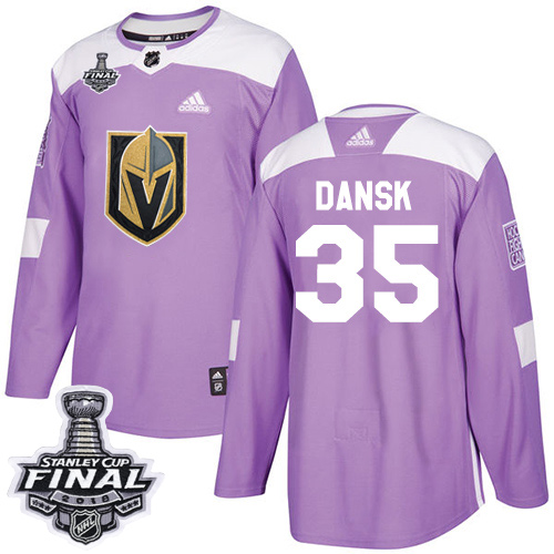 Adidas Golden Vegas Golden Knights #35 Oscar Dansk Purple Authentic Fights Cancer 2018 Stanley Cup Final Stitched Youth Jersey Youth