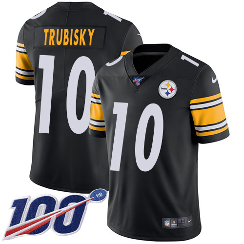 Steelers #10 Mitchell Trubisky Black Team Color Youth Stitched 100th Season Vapor Limited Jersey