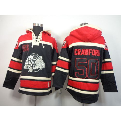 Chicago Blackhawks #50 Corey Crawford Black Sawyer Hooded Sweatshirt Stitched Jersey Men's