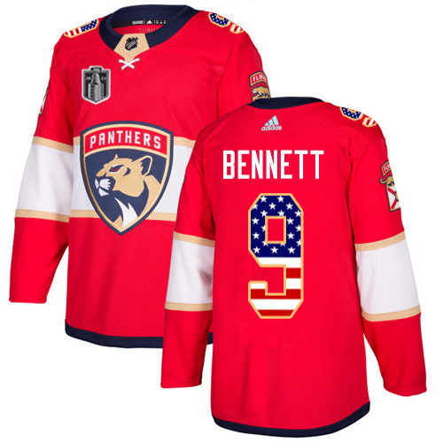 Adidas Panthers #9 Sam Bennett Red 2023 Stanley Cup Final Patch Home Authentic USA Flag Stitched Jersey