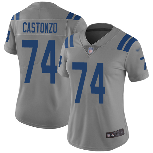 Indianapolis Colts #74 Anthony Castonzo Gray Women's Stitched Limited Inverted Legend Jersey Womens