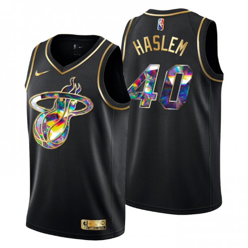 Miami Miami Heat #40 Udonis Haslem Mens Golden Edition Diamond Logo 2021/22 Swingman Jersey - Black Mens