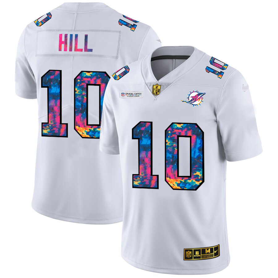 Miami Dolphins #10 Tyreek Hill Men's White Multi-Color 2020 Crucial Catch Limited Jersey