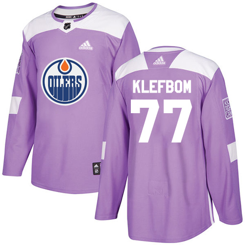 Adidas Edmonton Oilers #77 Oscar Klefbom Purple Authentic Fights Cancer Stitched Jersey Men's