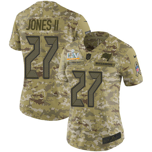 Tampa Bay Buccaneers #27 Ronald Jones II Camo Women's Super Bowl LV Bound Stitched Limited 2018 Salute To Service Jersey Womens