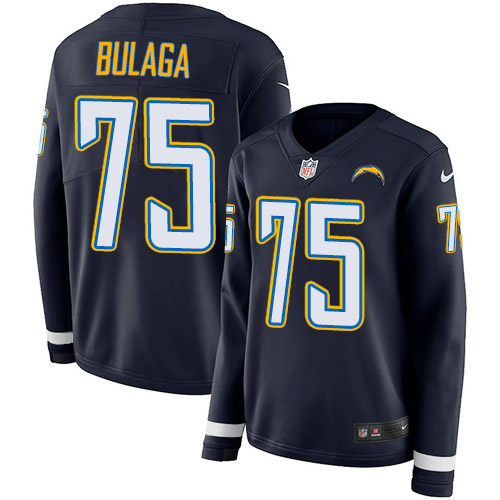 Los Angeles Chargers #75 Bryan Bulaga Navy Blue Team Color Women's Stitched Limited Therma Long Sleeve Jersey Womens