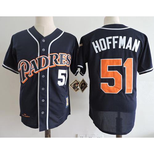 Mitchell And Ness 1998 San Diego Padres #51 Trevor Hoffman Navy Blue Throwback Stitched Jersey Men's