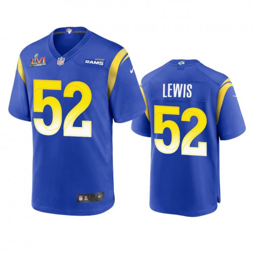 Los Angeles Los Angeles Rams #52 Terrell Lewis Men's Super Bowl LVI Patch Game Jersey - Royal Men's