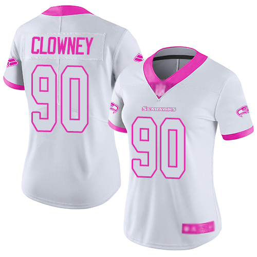 Seattle Seahawks #90 Jadeveon Clowney White/Pink Women's Stitched Limited Rush Fashion Jersey Womens