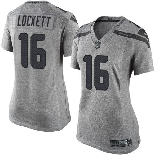 Seahawks #16 Tyler Lockett Gray Women's Stitched Limited Gridiron Gray Jersey