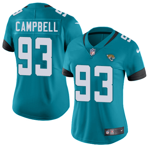 Jacksonville Jaguars #93 Calais Campbell Teal Green Alternate Women's Stitched Vapor Untouchable Limited Jersey Womens