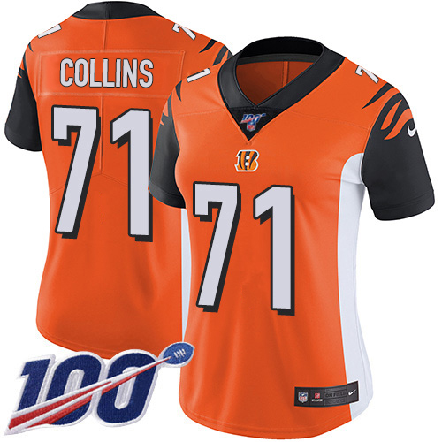 Bengals #71 La'el Collins Orange Alternate Women's Stitched 100th Season Vapor Untouchable Limited Jersey