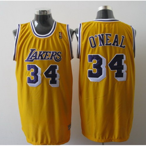 Mitchell And Ness Los Angeles Lakers #34 Shaquille ONeal Yellow Stitched Jersey Mens