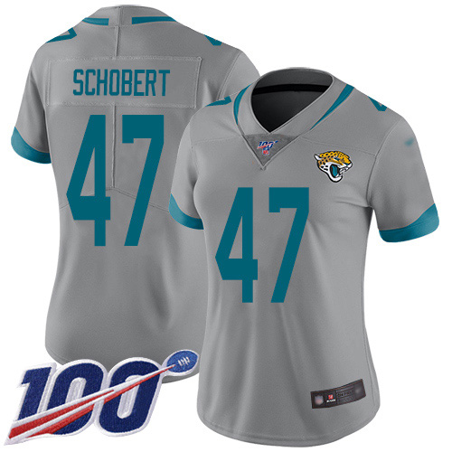 Jacksonville Jaguars #47 Joe Schobert Silver Women's Stitched Limited Inverted Legend 100th Season Jersey Womens