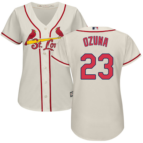St.Louis Cardinals #23 Marcell Ozuna Cream Alternate Women's Stitched Jersey Womens
