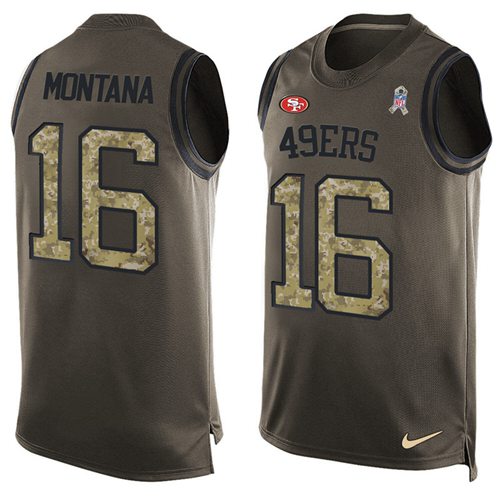 49ers #16 Joe Montana Green Men's Stitched Limited Salute To Service Tank Top Jersey