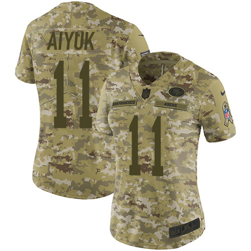 San Francisco 49ers #11 Brandon Aiyuk Camo Women's Stitched Limited 2018 Salute To Service Jersey Womens