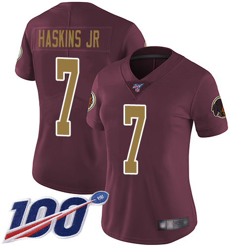 Washington Commanders #7 Dwayne Haskins Jr Burgundy Red Alternate Women's Stitched 100th Season Vapor Limited Jersey Womens