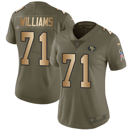 San Francisco San Francisco 49ers #71 Trent Williams Olive/Gold Women's Stitched Limited 2017 Salute To Service Jersey Womens