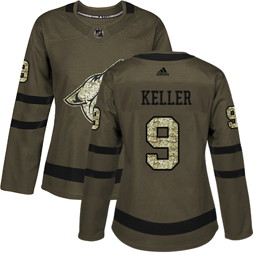 Adidas Arizona Coyotes #9 Clayton Keller Green Salute to Service Women's Stitched Jersey Womens