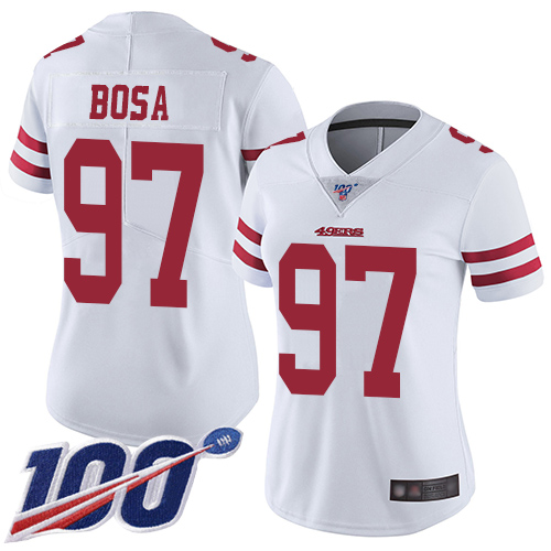 49ers #97 Nick Bosa White Women's Stitched 100th Season Vapor Limited Jersey