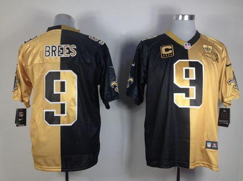 Saints #9 Drew Brees Black/Gold Men's Stitched Elite Split Jersey