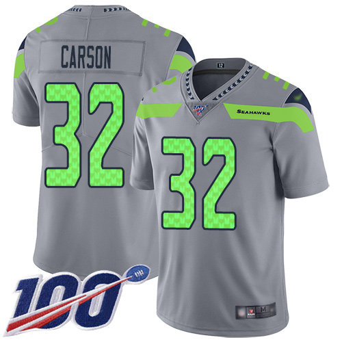 Seattle Seahawks #32 Chris Carson Gray Men's Stitched Limited Inverted Legend 100th Season Jersey Men's