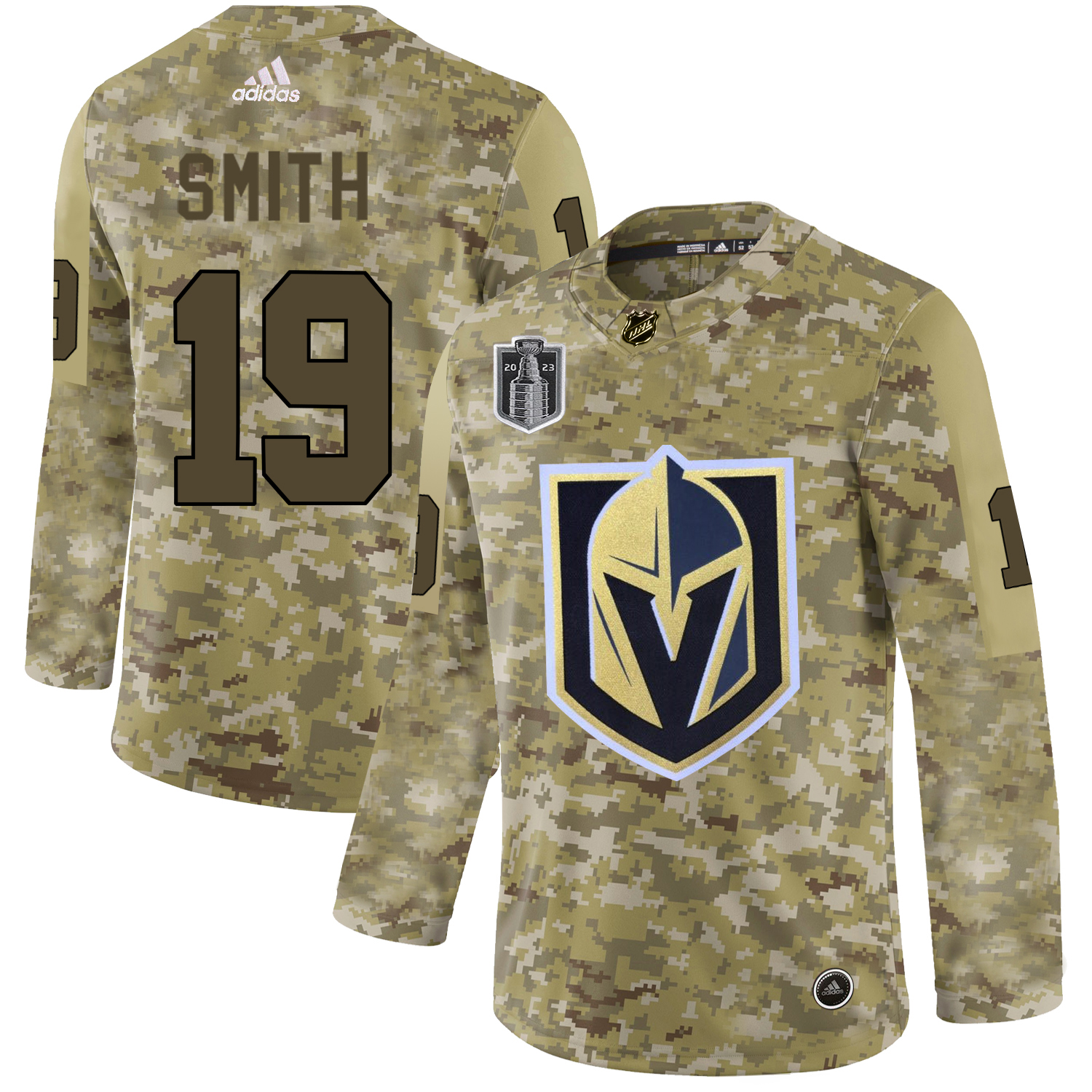 Adidas Golden Knights #19 Reilly Smith Camo 2023 Stanley Cup Final Patch Authentic Stitched Jersey