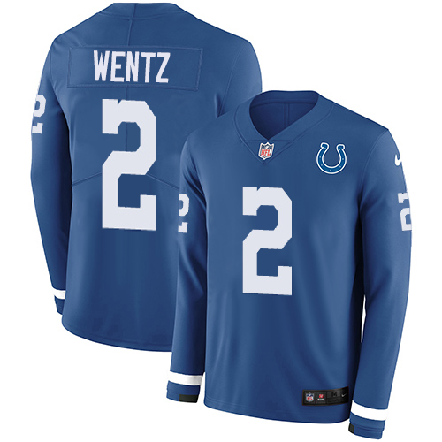 Indianapolis Indianapolis Colts #2 Carson Wentz Royal Blue Team Color Men's Stitched Limited Therma Long Sleeve Jersey Men's
