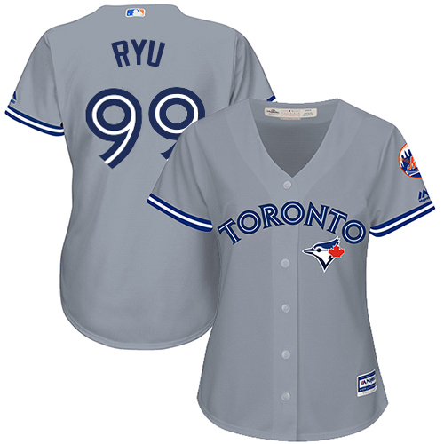 Toronto Blue Jays #99 Hyun-Jin Ryu Grey Road Women's Stitched Jersey Womens