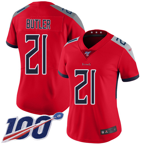 Tennessee Titans #21 Malcolm Butler Red Women's Stitched Limited Inverted Legend 100th Season Jersey Womens