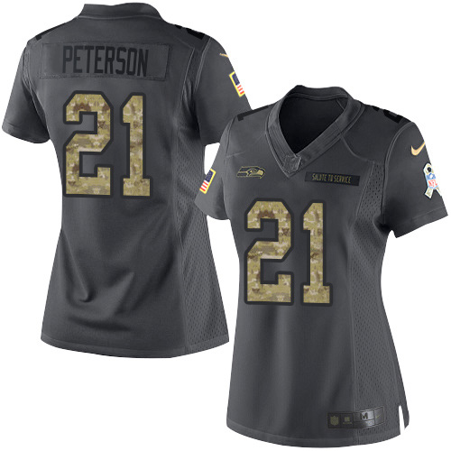 Seattle Seahawks #21 Adrian Peterson Black Women's Stitched Limited 2016 Salute to Service Jersey Womens