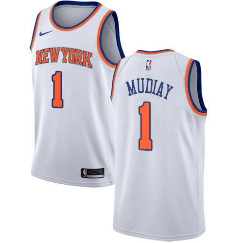 New York Knicks #1 Emmanuel Mudiay White Womens Swingman Association Edition Jersey Womens