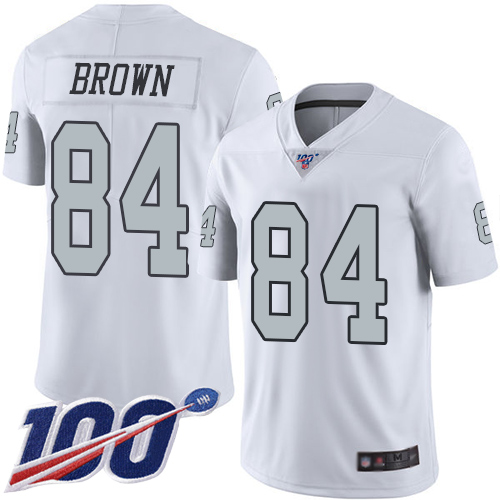 Las Vegas Raiders #84 Antonio Brown White Men's Stitched Limited Rush 100th Season Jersey Men's