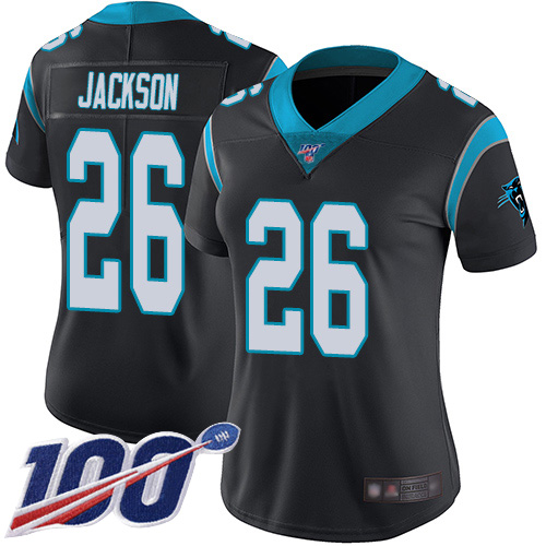 Carolina Panthers #26 Donte Jackson Black Team Color Women's Stitched 100th Season Vapor Limited Jersey Womens