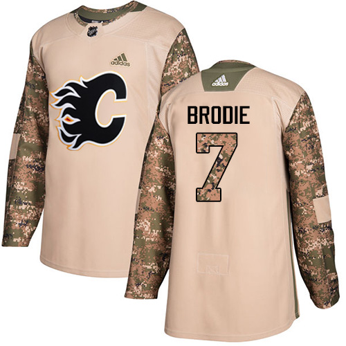 Adidas Calgary Flames #7 TJ Brodie Camo Authentic 2017 Veterans Day Stitched Youth Jersey Youth