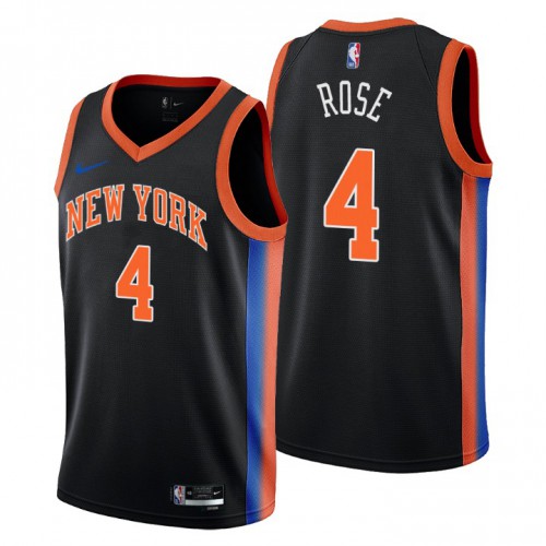 New York Knicks #4 Derrick Rose Mens 2022-23 City Edition Jersey - Cherry Blossom Black Mens