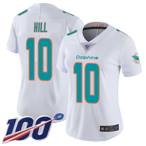 Dolphins #10 Tyreek Hill White Women's Stitched 100th Season Vapor Untouchable Limited Jersey