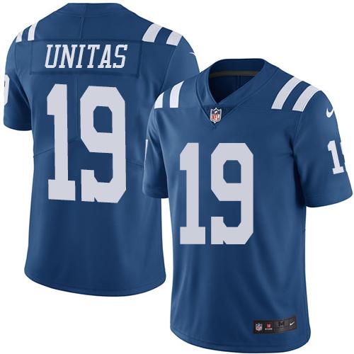 Indianapolis Colts #19 Johnny Unitas Royal Blue Men's Stitched Limited Rush Jersey Men's