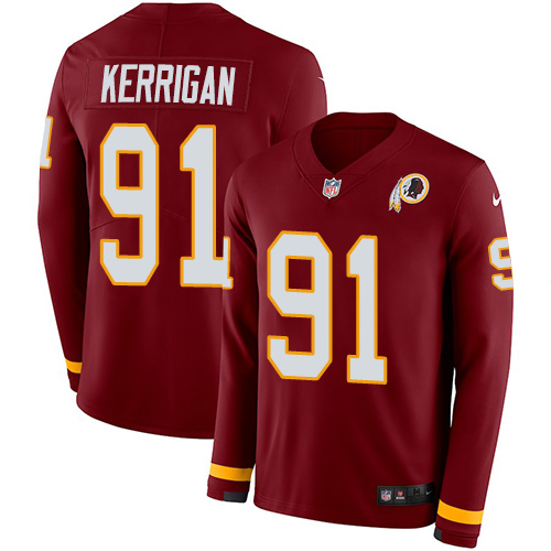 Washington Commanders #91 Ryan Kerrigan Burgundy Red Team Color Men's Stitched Limited Therma Long Sleeve Jersey Men's