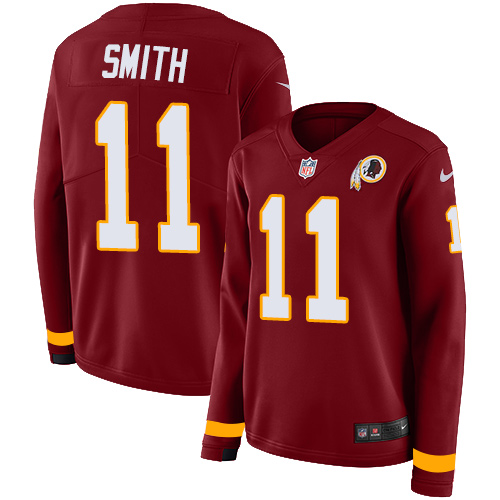 Washington Commanders #11 Alex Smith Burgundy Red Team Color Women's Stitched Limited Therma Long Sleeve Jersey Womens