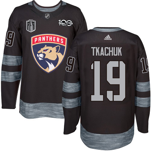 Adidas Panthers #19 Matthew Tkachuk Black 2023 Stanley Cup Final Patch 100th Anniversary Stitched Youth Jersey
