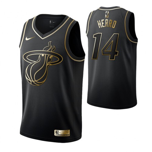 Miami Heat #14 Tyler Herro Mens Black Golden Edition Jersey Mens