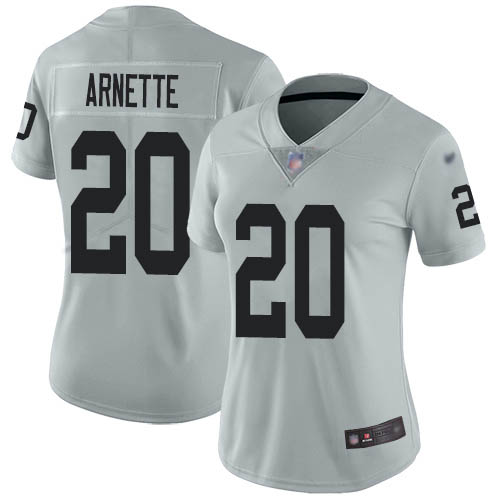 Las Vegas Raiders #20 Damon Arnette Silver Women's Stitched Limited Inverted Legend Jersey Womens