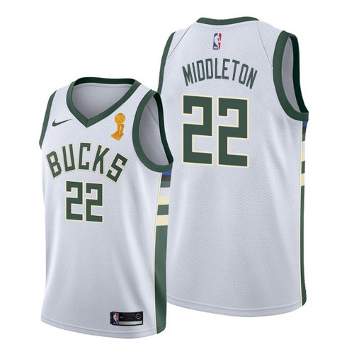 Milwaukee Bucks #22 Khris Middleton 2021 Finals Champions Swingman Association Edition Jersey White Mens